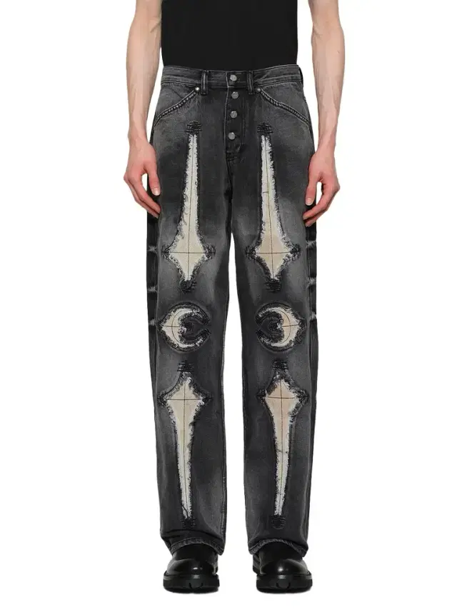 THUG CLUB TC Bone Leather Denim Pants