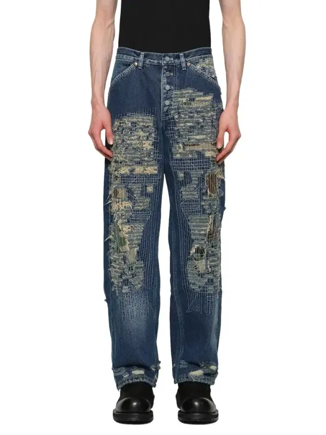 THUG CLUB Vintage-stitched Camo Denim Pants