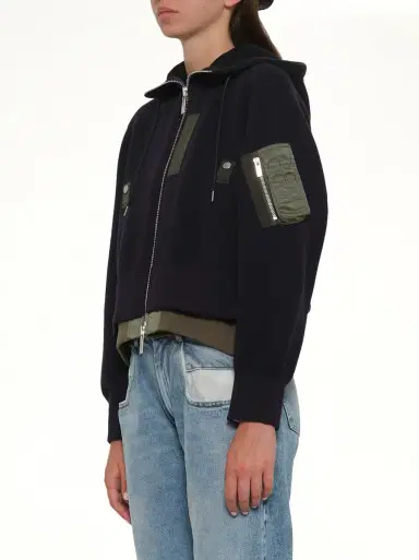 Sacai Sponge Sweat x Nylon Twill Small Hoodie in Navy/khaki Navy | Thumbnail 2