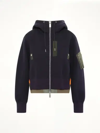 Sacai Sponge Sweat x Nylon Twill Small Hoodie in Navy/khaki Navy | Thumbnail 3