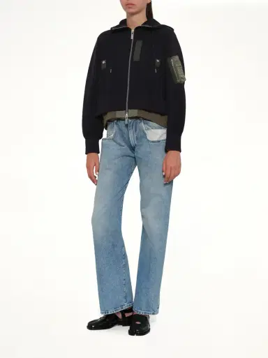 Sacai Sponge Sweat x Nylon Twill Small Hoodie in Navy/khaki Navy | Thumbnail 4