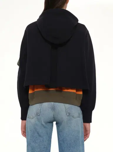 Sacai Sponge Sweat x Nylon Twill Small Hoodie in Navy/khaki Navy | Thumbnail 5