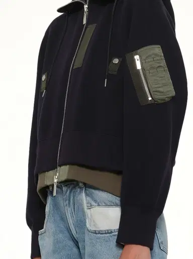 Sacai Sponge Sweat x Nylon Twill Small Hoodie in Navy/khaki Navy | Thumbnail 6