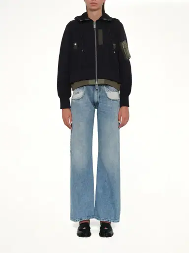 Sacai Sponge Sweat x Nylon Twill Small Hoodie in Navy/khaki Navy | Thumbnail 7
