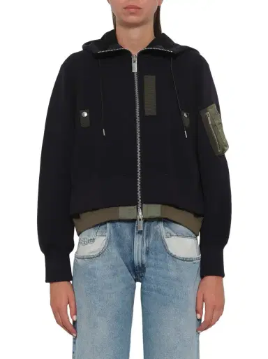 Sacai Sponge Sweat x Nylon Twill Small Hoodie in Navy/khaki Navy | Thumbnail 1