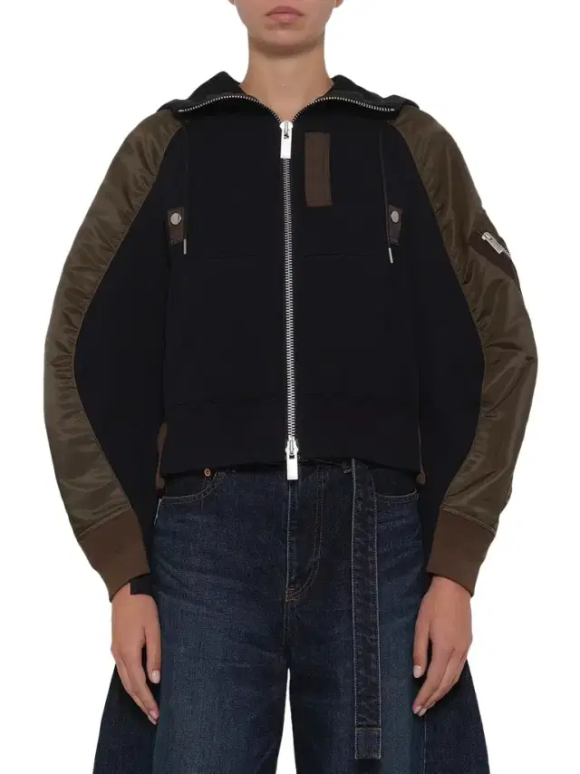 Sacai Sponge Sweat Twist Hoodie in Navy/dark Khaki Navy