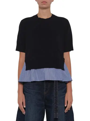 Sacai Poplin x Cotton Knit Pullover | Thumbnail 1 Sacai Poplin x Cotton Knit Pullover | Thumbnail 1