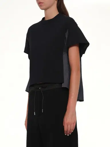 Sacai Light Weight Denim x Poplin Jersey T-shirt in Navy/blue Navy | Thumbnail 2 Sacai Light Weight Denim x Poplin Jersey T-shirt in Navy/blue Navy | Thumbnail 2