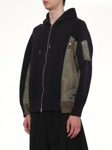 Sacai Sponge Sweat x Nylon Twill Zip Hoodie in Navy/khaki | Thumbnail 2 Sacai Sponge Sweat x Nylon Twill Zip Hoodie in Navy/khaki | Thumbnail 2