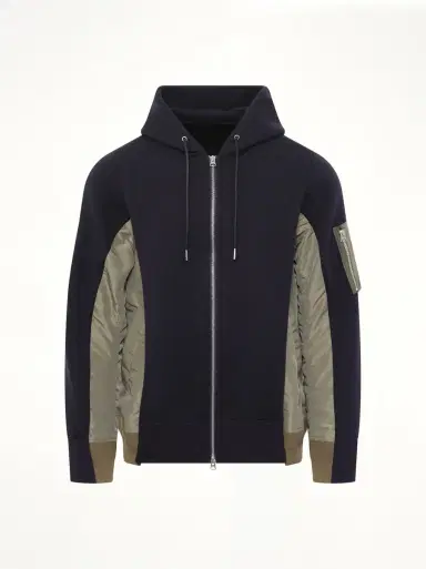 Sacai Sponge Sweat x Nylon Twill Zip Hoodie in Navy/khaki | Thumbnail 3 Sacai Sponge Sweat x Nylon Twill Zip Hoodie in Navy/khaki | Thumbnail 3