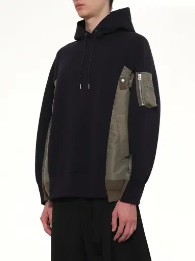 Sacai Sponge Sweat x Nylon Twill Hoodie in Navy/khaki | Thumbnail 2