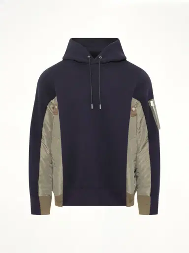 Sacai Sponge Sweat x Nylon Twill Hoodie in Navy/khaki | Thumbnail 3