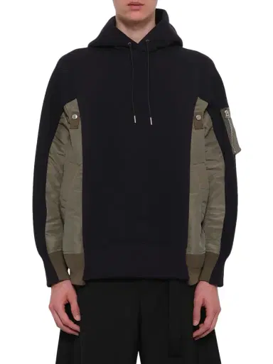 Sacai Sponge Sweat x Nylon Twill Hoodie in Navy/khaki | Thumbnail 1