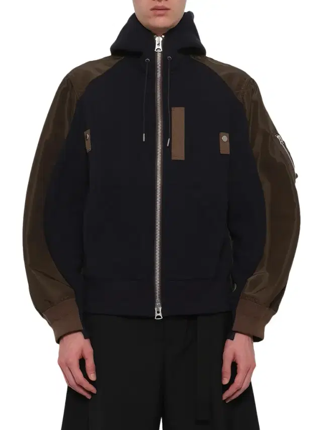 Sacai Sponge Sweat Hoodie in Navy/dark Khaki