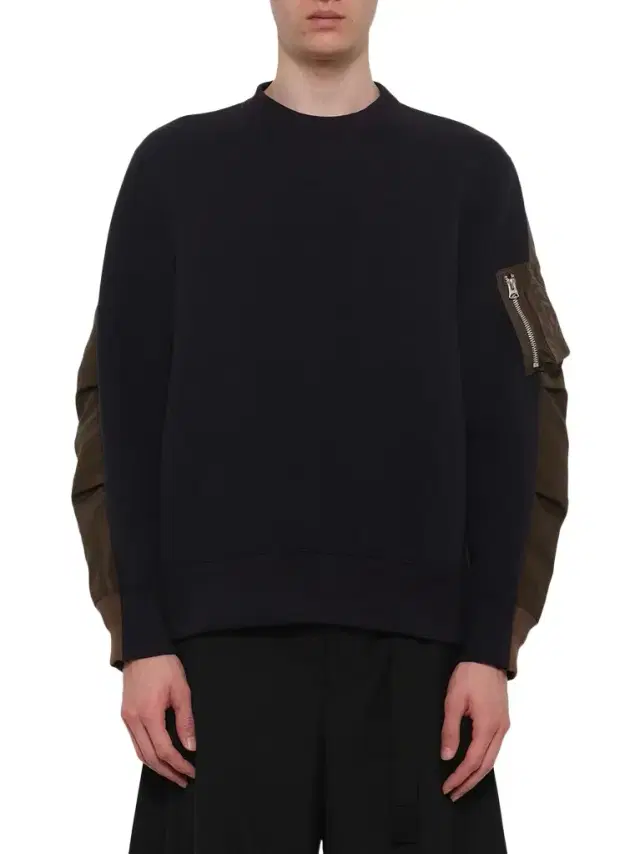 Sacai Sponge Sweat Pullover in Navy/dark Khaki