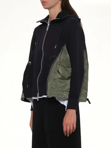 Sacai Sponge Sweat x Nylon Twill Hoodie in Navy/khaki | Thumbnail 2