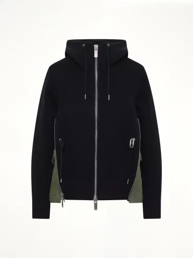Sacai Sponge Sweat x Nylon Twill Hoodie in Navy/khaki | Thumbnail 3