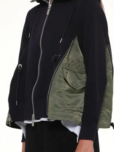 Sacai Sponge Sweat x Nylon Twill Hoodie in Navy/khaki | Thumbnail 6