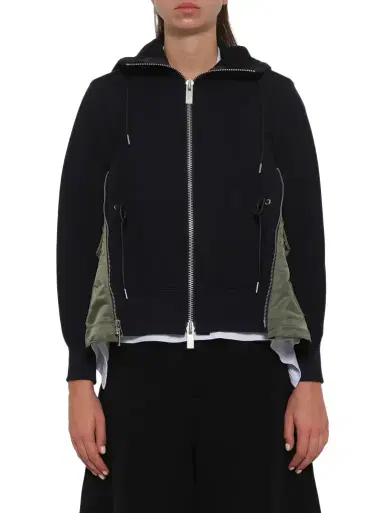 Sacai Sponge Sweat x Nylon Twill Hoodie in Navy/khaki | Thumbnail 1