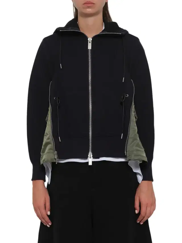 Sacai Sponge Sweat x Nylon Twill Hoodie in Navy/khaki Navy