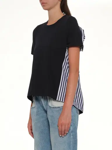 Sacai Cotton Poplin x Jersey T-shirt in Navy/stripe Navy | Thumbnail 2 Sacai Cotton Poplin x Jersey T-shirt in Navy/stripe Navy | Thumbnail 2