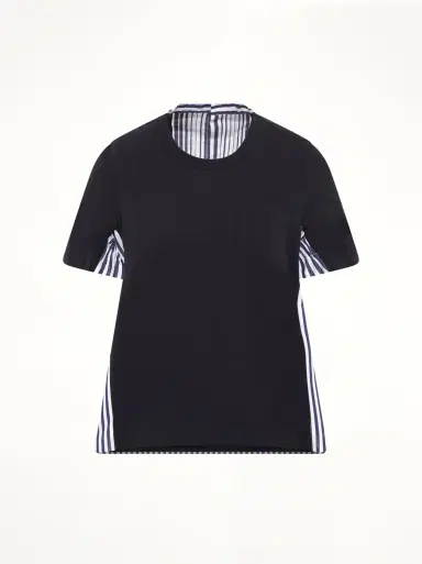 Sacai Cotton Poplin x Jersey T-shirt in Navy/stripe Navy | Thumbnail 3 Sacai Cotton Poplin x Jersey T-shirt in Navy/stripe Navy | Thumbnail 3