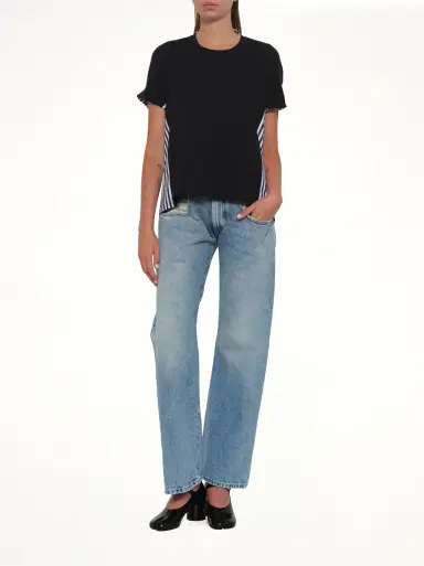 Sacai Cotton Poplin x Jersey T-shirt in Navy/stripe Navy | Thumbnail 4 Sacai Cotton Poplin x Jersey T-shirt in Navy/stripe Navy | Thumbnail 4