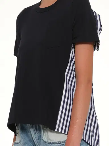 Sacai Cotton Poplin x Jersey T-shirt in Navy/stripe Navy | Thumbnail 6 Sacai Cotton Poplin x Jersey T-shirt in Navy/stripe Navy | Thumbnail 6