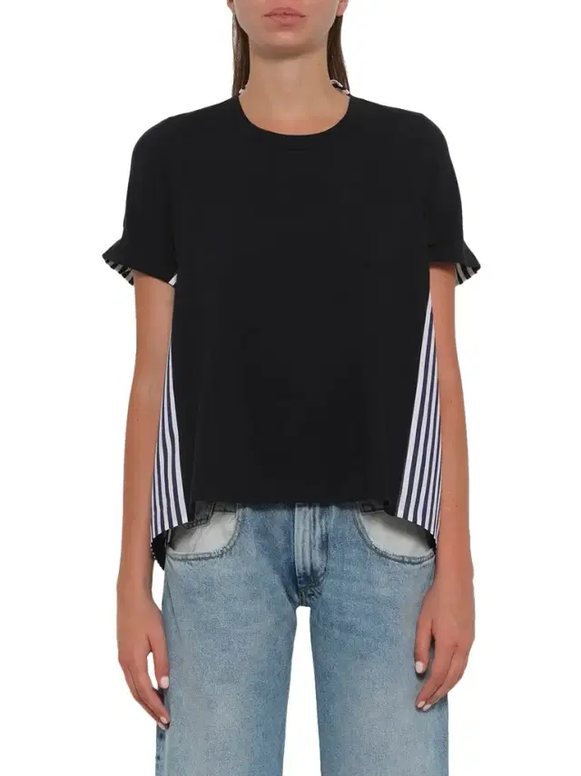 Cotton Poplin x Jersey T-shirt in Navy/stripe Navy Cotton Poplin x Jersey T-shirt in Navy/stripe Navy