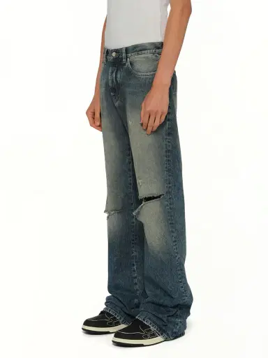 AMIRI Slashed Boot Cut Jean in Denim | Thumbnail 2 AMIRI Slashed Boot Cut Jean in Denim | Thumbnail 2