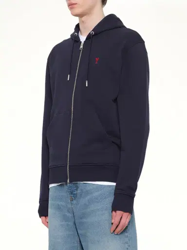 AMI PARIS Red Ami De Coeur Zip Hoodie | Thumbnail 2