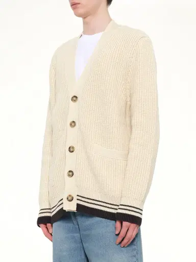 AMI PARIS Cardigan With Adc And Ami Paris Patch in Cream White | Thumbnail 2