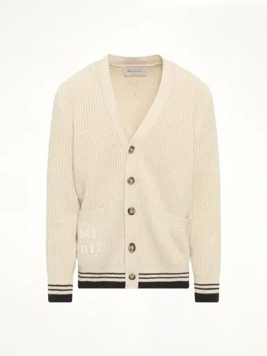 AMI PARIS Cardigan With Adc And Ami Paris Patch in Cream White | Thumbnail 3