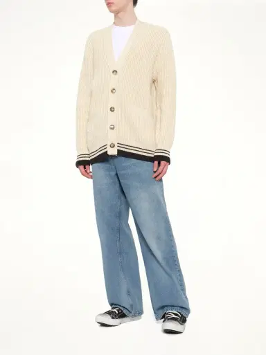 AMI PARIS Cardigan With Adc And Ami Paris Patch in Cream White | Thumbnail 4