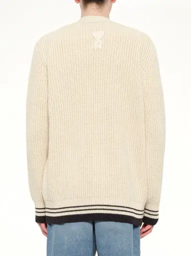 AMI PARIS Cardigan With Adc And Ami Paris Patch in Cream White | Thumbnail 5