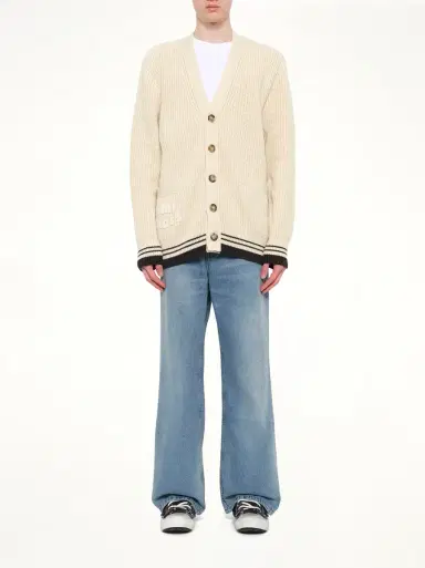 AMI PARIS Cardigan With Adc And Ami Paris Patch in Cream White | Thumbnail 7