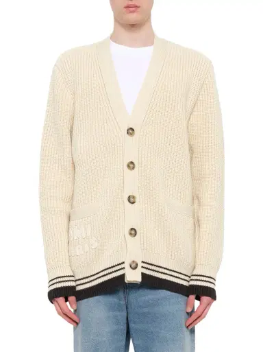 AMI PARIS Cardigan With Adc And Ami Paris Patch in Cream White | Thumbnail 1