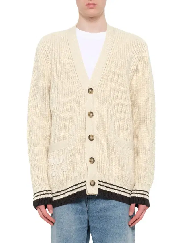 AMI PARIS Cardigan With Adc And Ami Paris Patch in Cream White