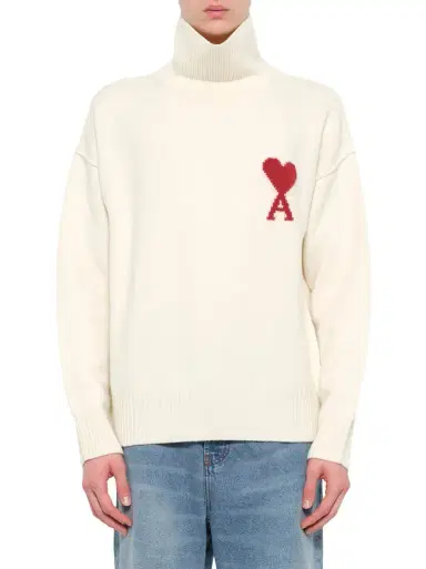 AMI PARIS Contrasted Adc Funnel Neck Sweater in | Thumbnail 1
