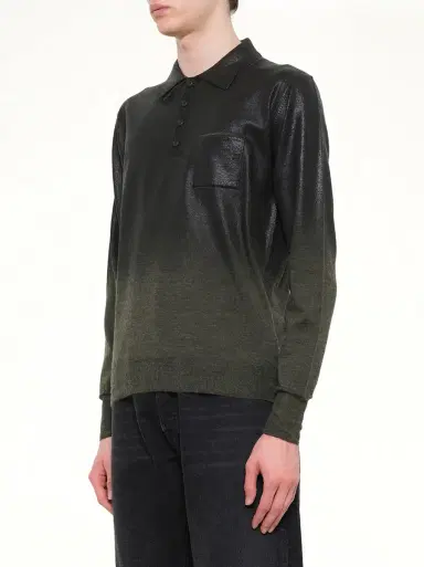 Maison Margiela Coated Knit Polo in Green/black Green | Thumbnail 2 Maison Margiela Coated Knit Polo in Green/black Green | Thumbnail 2