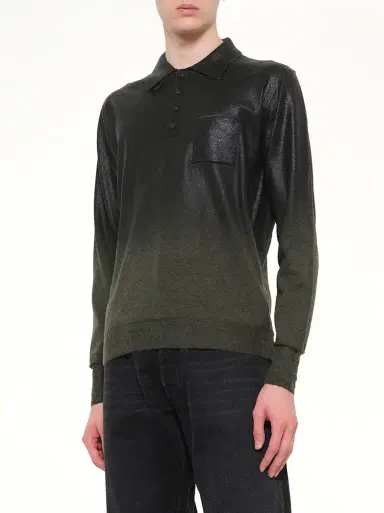 Maison Margiela Coated Knit Polo in Green/black Green | Thumbnail 6 Maison Margiela Coated Knit Polo in Green/black Green | Thumbnail 6