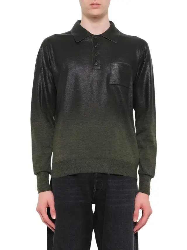 Maison Margiela Coated Knit Polo in Green/black Green