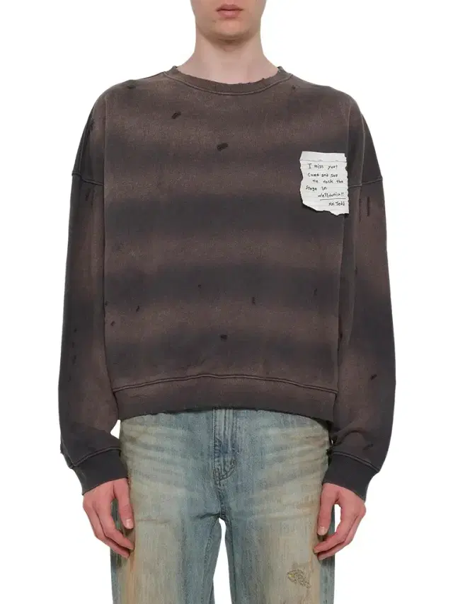 We11Done Paper Note Grunge Sweatshirt in Charcoal Grey