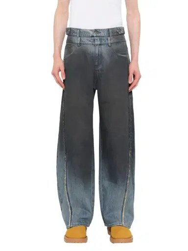 FENG CHEN WANG Double Waist Gradient Denim Trousers in Blue/black Blue | Thumbnail 1