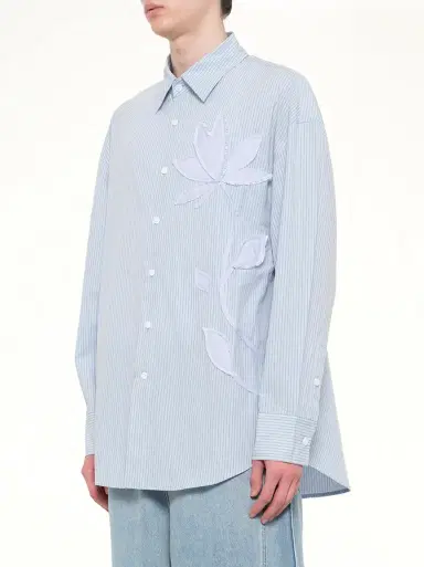 FENG CHEN WANG Plants Patched Shirt in Blue Stripe | Thumbnail 2