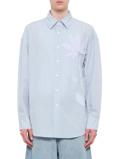 FENG CHEN WANG Plants Patched Shirt in Blue Stripe | Thumbnail 1