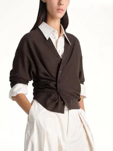 Lemaire Twisted Cardigan in Dark Cacao Brown | Thumbnail 2