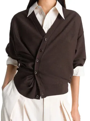 Lemaire Twisted Cardigan in Dark Cacao Brown | Thumbnail 1