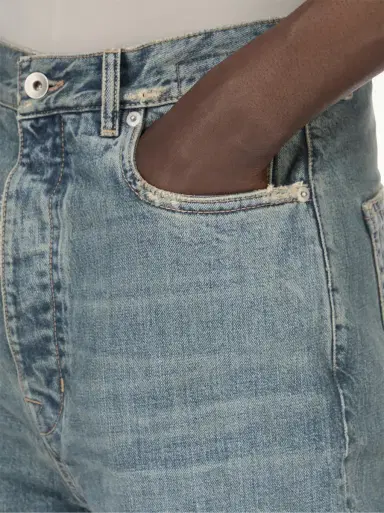 RICK OWENS DRKSHDW Bolan Bootcut Jeans in Washed Indigo Blue | Thumbnail 2