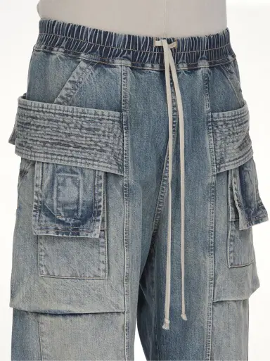 RICK OWENS DRKSHDW Creatch Wide Cargo Drawstring in Washed Indigo Blue | Thumbnail 2